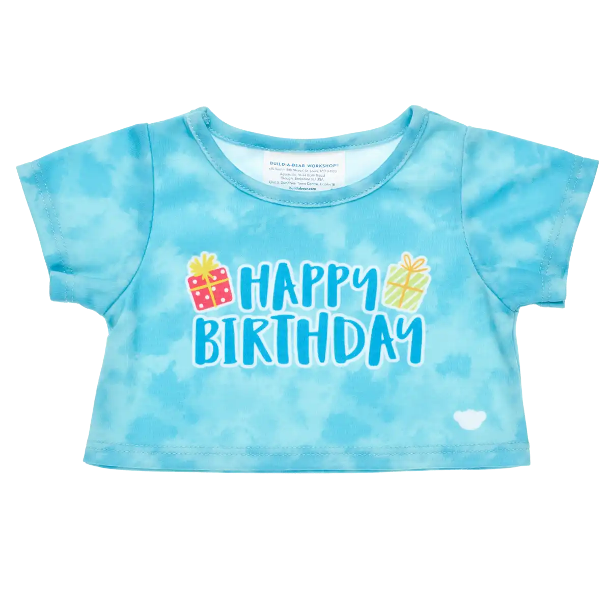 Blå T-skjorte med "Happy Birthday"